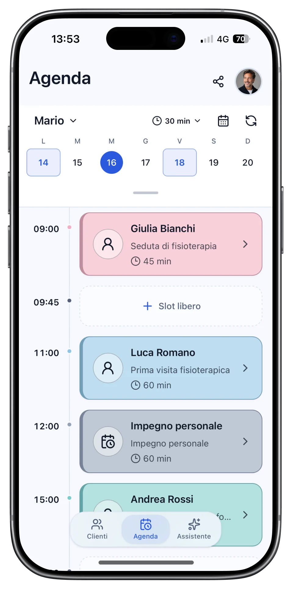 Agenda PrenotazioniApp con appuntamenti e slot disponibili