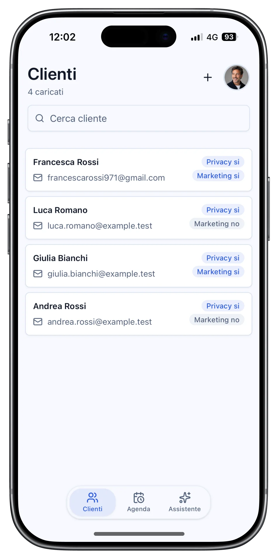 Elenco clienti in PrenotazioniApp