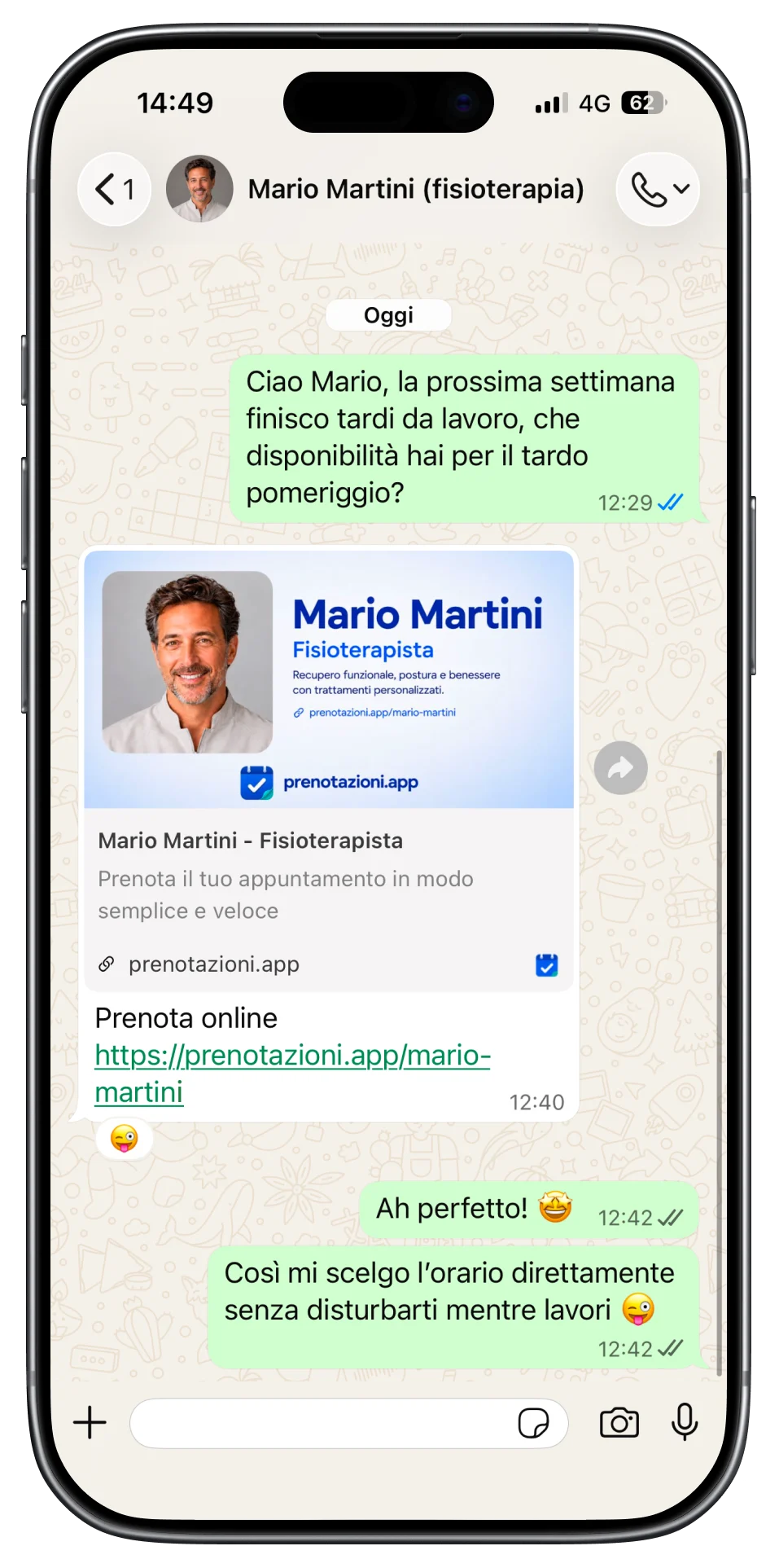 Link PrenotazioniApp ricevuto dal cliente con anteprima professionale su WhatsApp